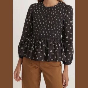 NEW Marine Layer XS Gabrielle Floral Smocked Long Sleeve Peasant Blouse Peplum